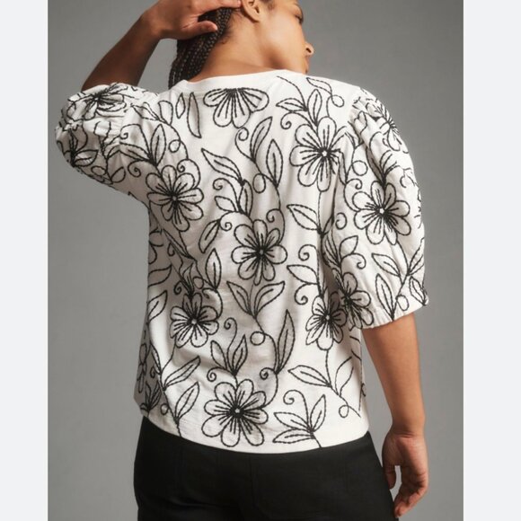 ANTHROPOLOGIE Maeve Puff-Sleeve Embroidered White Pullover Top Size XS NWT - Picture 4 of 5